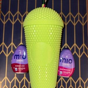 Starbucks 30 Years Frappuccino Studded Lime Green Dome Cold Cup 16 Oz & 2 MiO